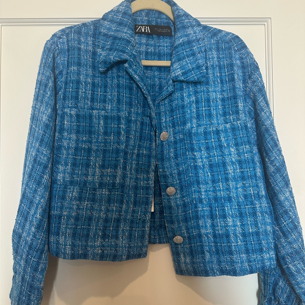 Zara Women's Blue Plaid Blazer